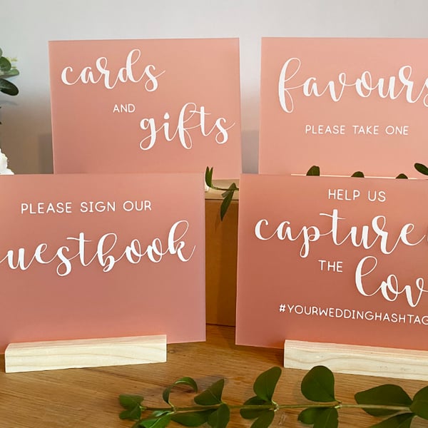 Acrylic A5 WEDDING SIGNS 15 x 20 cm, cards gifts photography favours guestbook