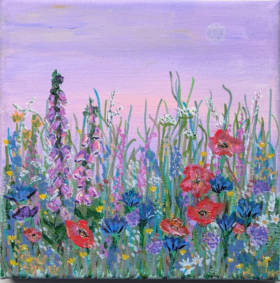 Small Original Wildflower Meadow Painting - Hand Painted Acrylic Floral Art