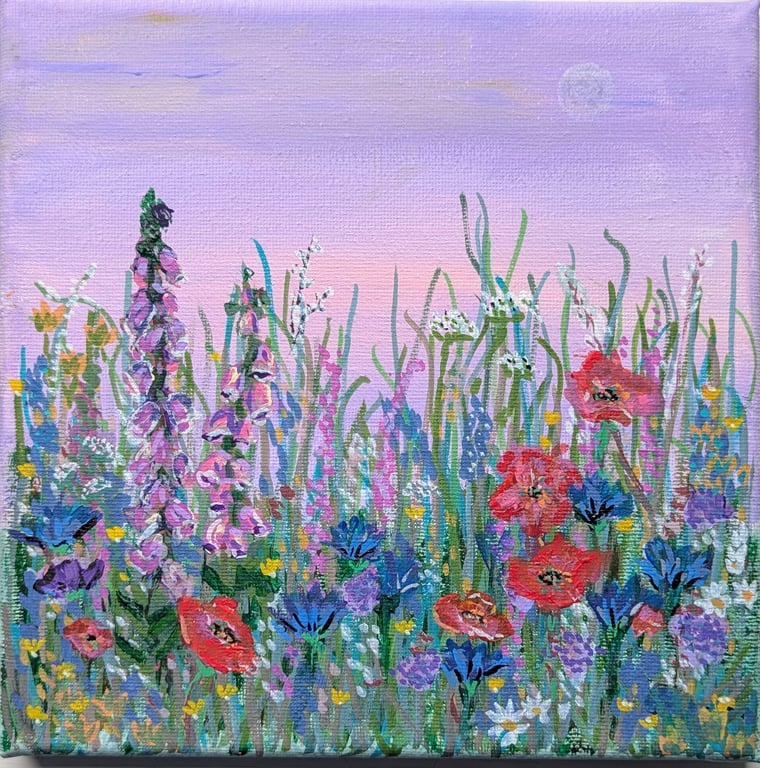 Small Original Wildflower Meadow Painting - Hand Painted Acrylic Floral Art
