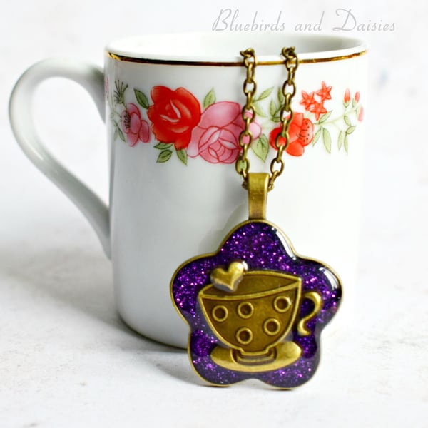 Tea Cup Necklace, Gift for Tea Lover