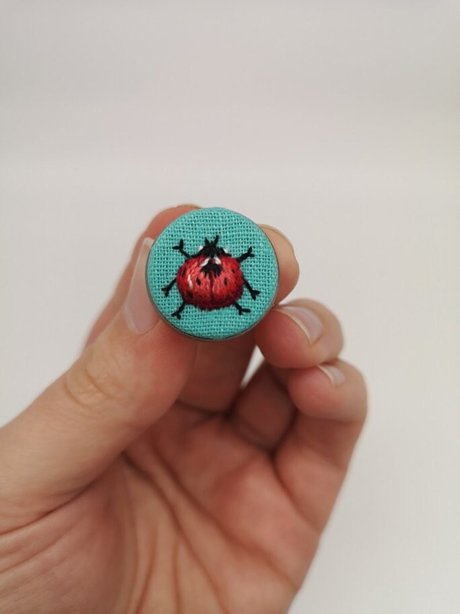 Hand Embroidered Ladybird Pin