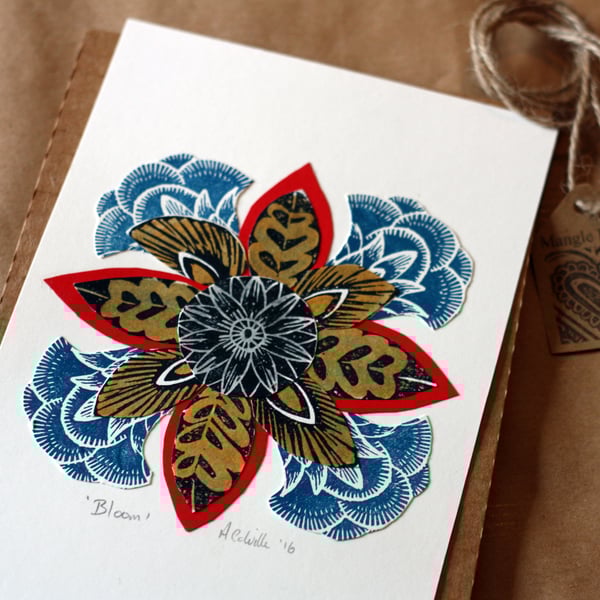 Linoprint Collage Bloom2