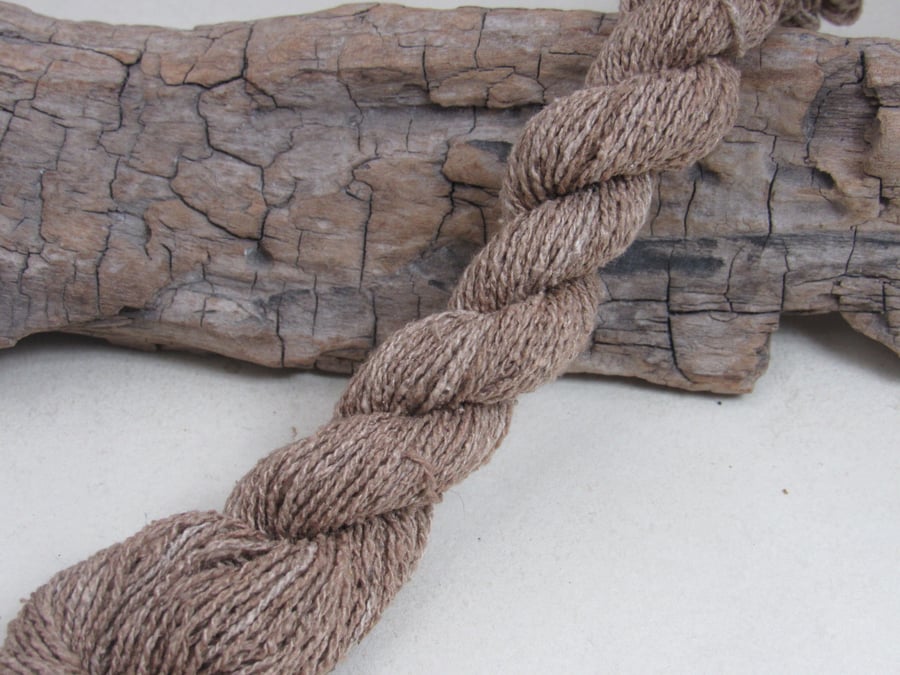 40m Natural Walnut Dye Brown Bourette Noil Silk 2-Ply Thread