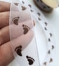 White and brown footprint new baby organza ribbon, 3 metres, 22mm wide - Image 3