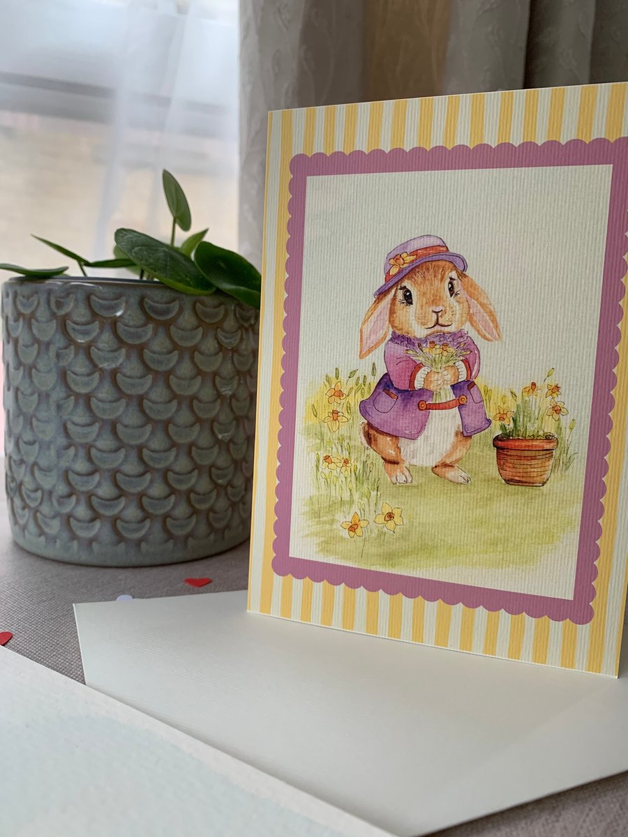 Daffodils and Bunny - Blank Card