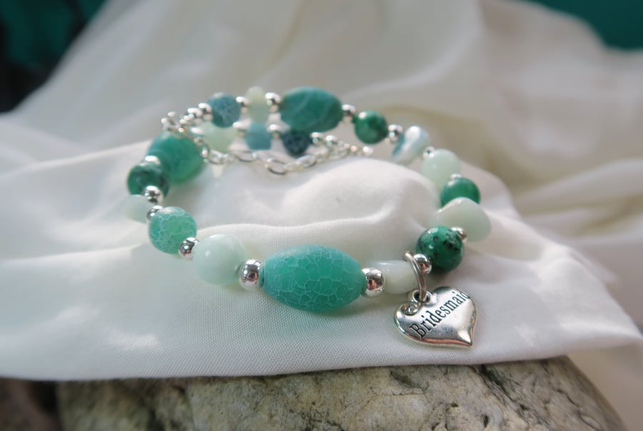 Handmade green agate expandable bracelet, bridesmaid gift, healing crystals