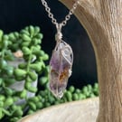 Amethyst pendant wire wrapped necklace amethyst cabochon 18 inch