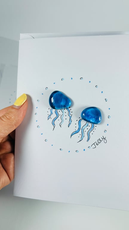Jelly fish fused glass greetings card 