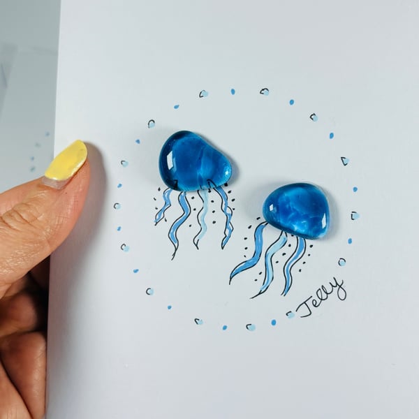 Jelly fish fused glass greetings card 