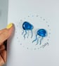 Jelly fish fused glass greetings card 