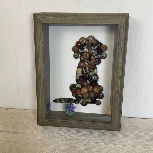 Little Brown Dog button picture in frame. Dog tribute. Brown dog memorial pictur