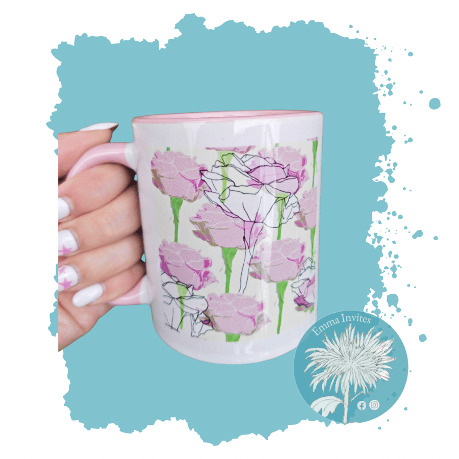 Pink rose pattern mug