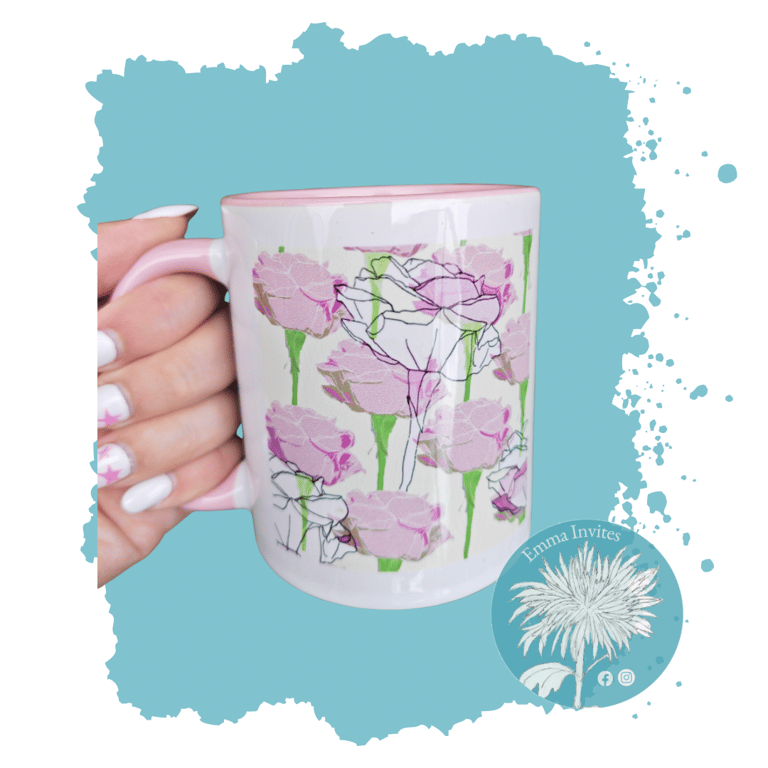 Pink rose pattern mug
