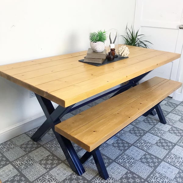 Industrial cross leg table and bench