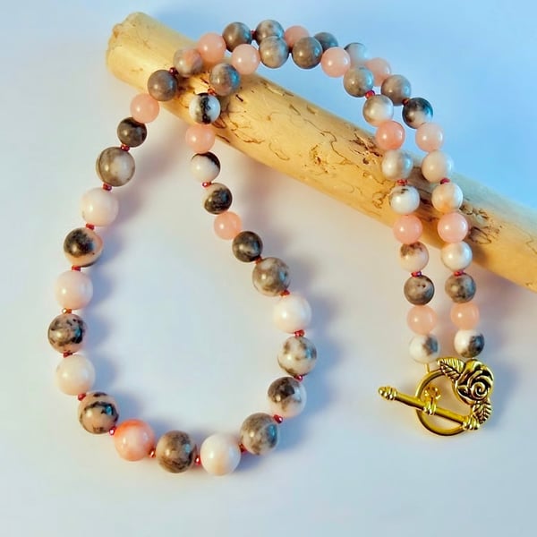 Pink Zebra Jasper & Pink Opal Necklace, Birthday. Anniversary, Gifts For Her