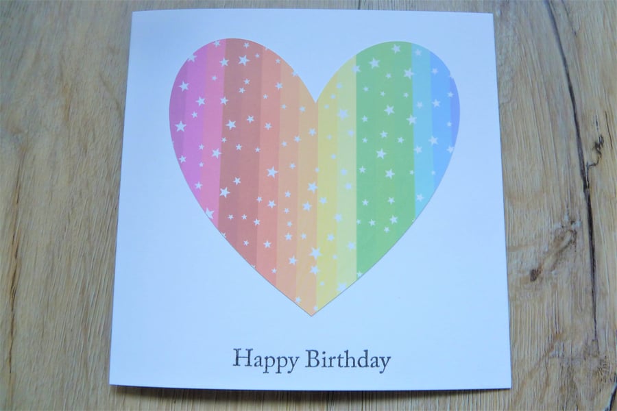 rainbow heart happy birthday card