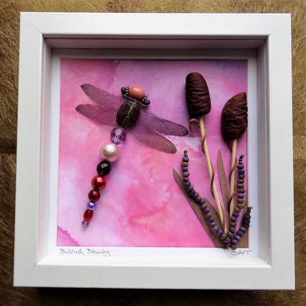 Bulrush Bounty Beaded Dragonfly Box Frame