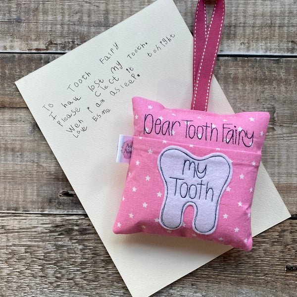 Tooth Fairy Pillow Cushion Bright Hot Pink White Stars