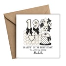 Cream & Black Bow Age Balloon Happy Birthday Card
