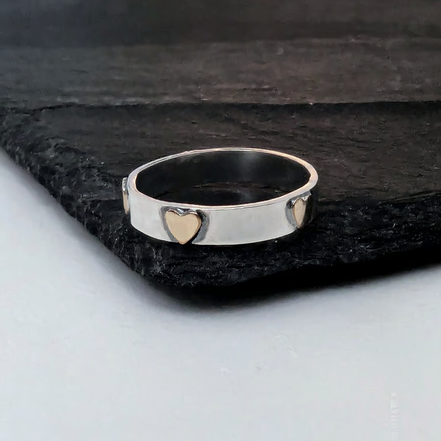 Silver & GOLD Heart ring, Handmade Urban Jewellery