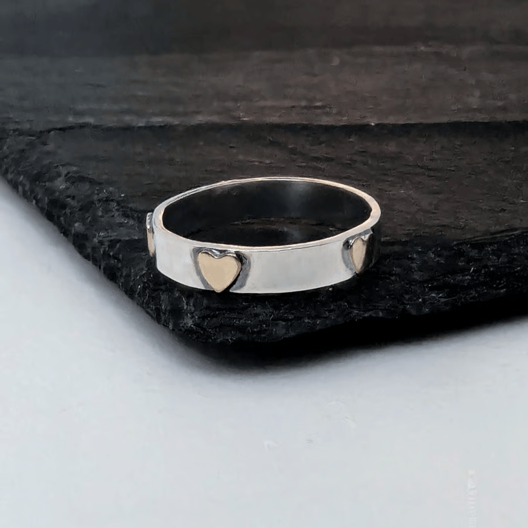 Silver & GOLD Heart ring, Handmade Urban Jewellery