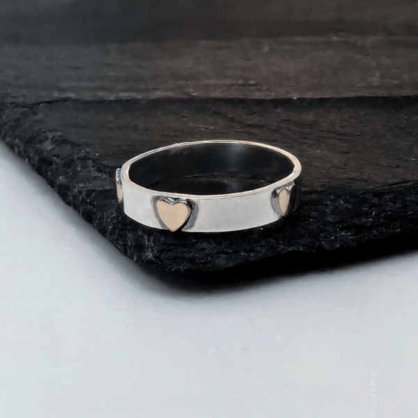 Silver & GOLD Heart ring, Handmade Urban Jewellery