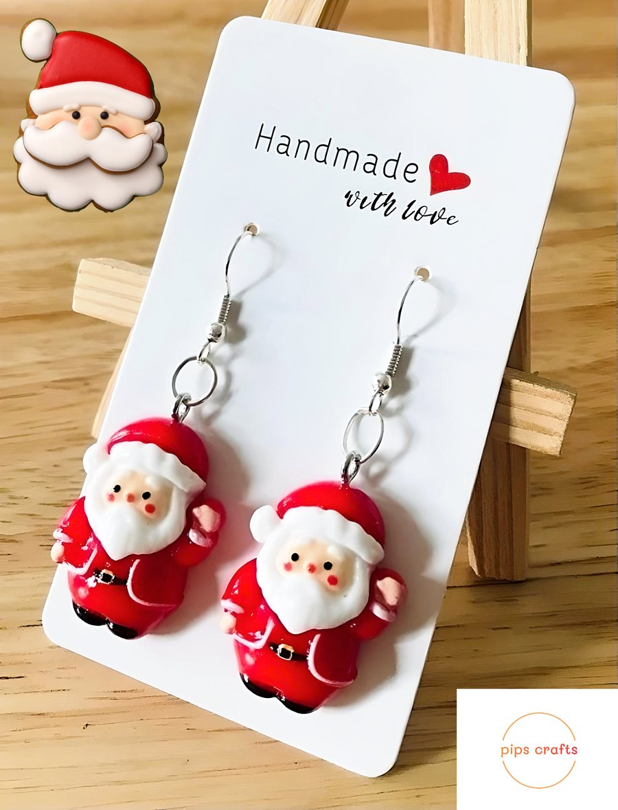 Fun Christmas Santa Earrings 925 Silver Hooks, Handmade, Secret Santa Gifts