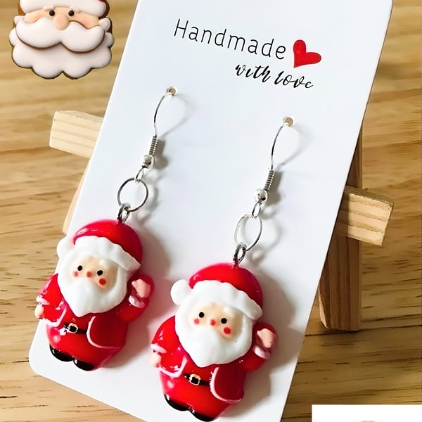Fun Christmas Santa Earrings 925 Silver Hooks, Handmade, Secret Santa Gifts