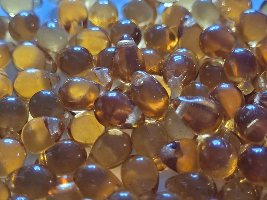 45g Amber Czech Glass Drop Beads 9mm