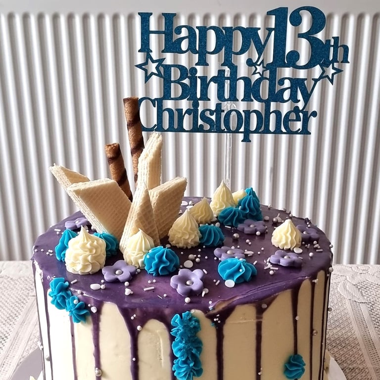 Happy Birthday Cake Topper, Custom Name and Age Cake Topper, 13th Cake Topper