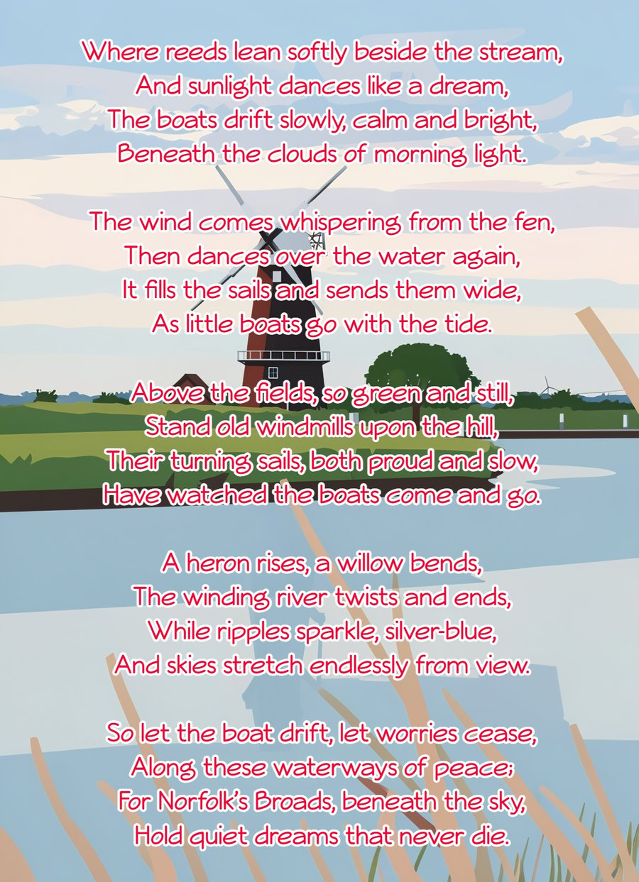Norfolk Broads Poem Card A5 Horsey Windpump