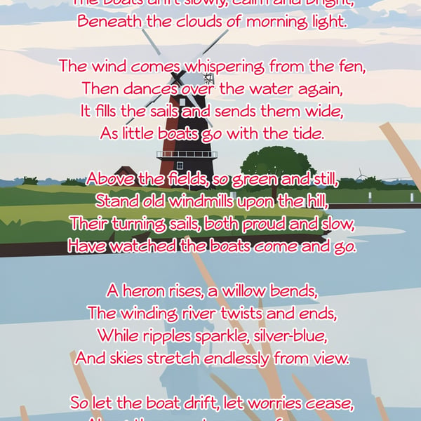 Norfolk Broads Poem Card A5 Horsey Windpump