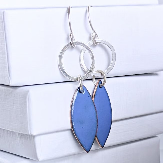 Vibrant blue dangle enamel earrings