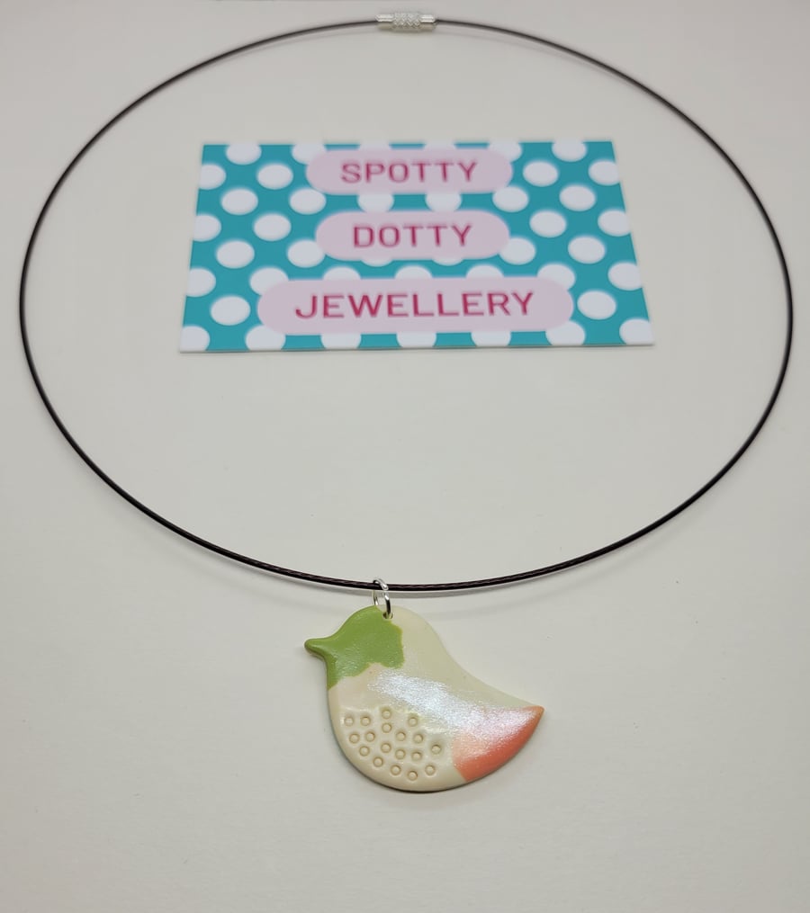 Pastel Shimmer Polymer Clay Bird Pendant Chocker
