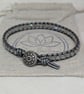 Labradorite and metallic grey leather bracelet with button fastener  - Image 1