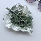 Handmade Resin Leaf Trinket Dish – Botanical Jewellery Holder in Sage Green