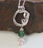 Green moss agate silver leaf necklace, recycled sterling silver pendant necklace - Image 2