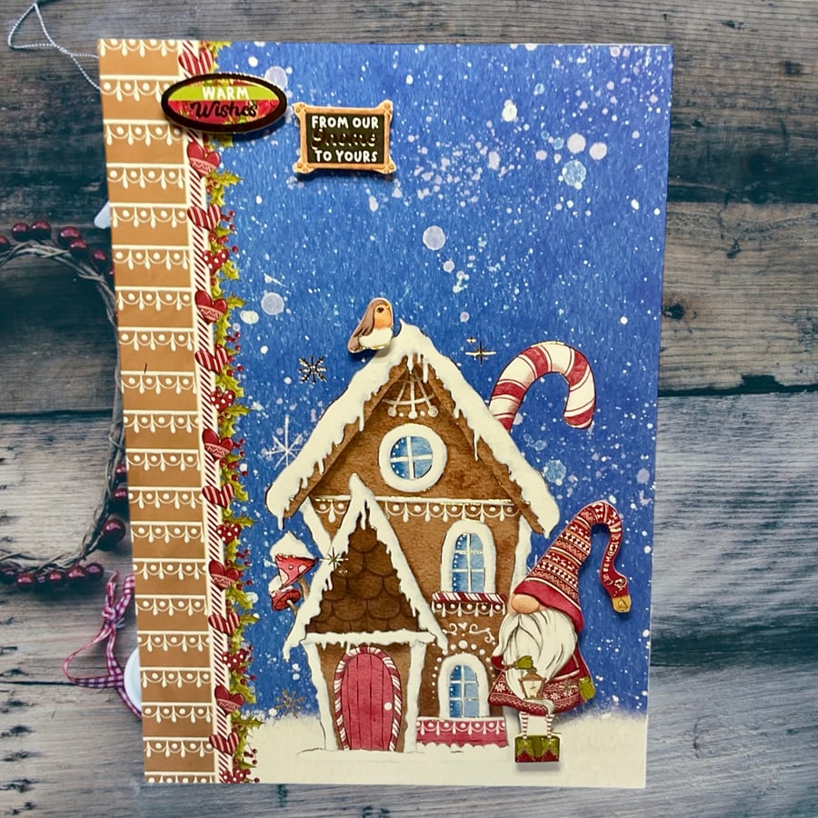 Luxury Gnome Christmas card. Christmas Card featuring a gnome or Tomte.