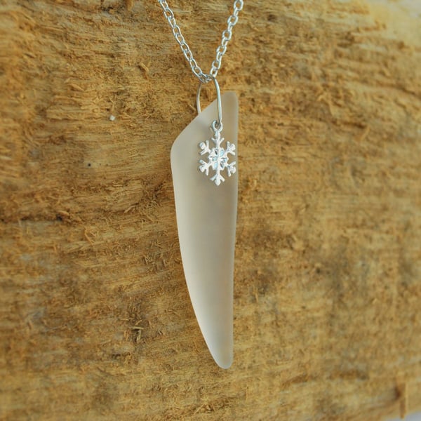Beach glass icicle with snowflake charm pendant