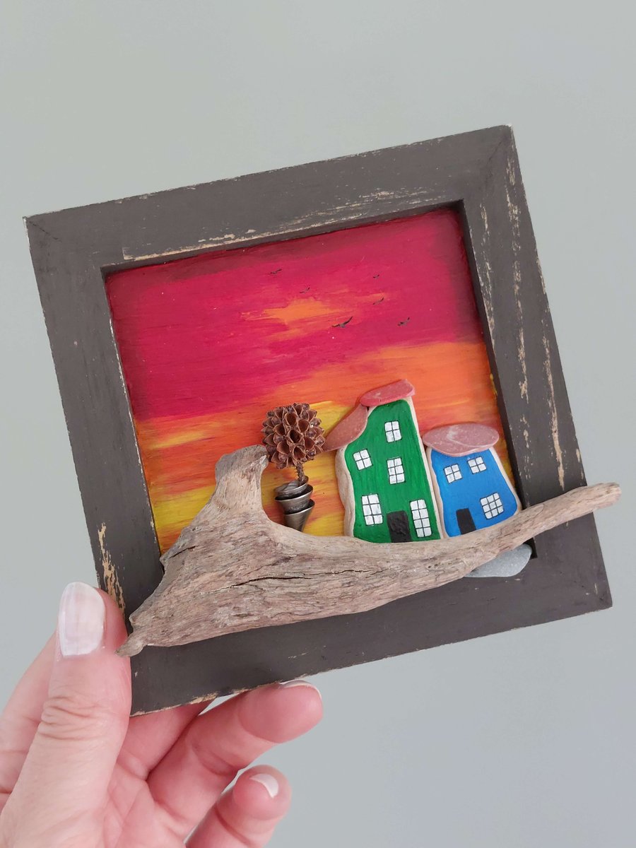 Quirky Pottery Cottages Wall Art - Sustainable Art from Beachcombed Pottery