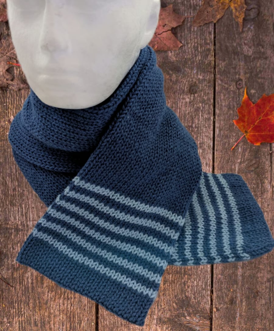 Double Thickness Long Knitted Scarf with Stripe Detail