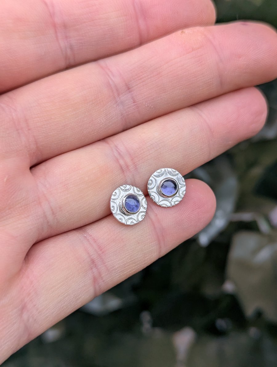 Sterling Silver Iolite Stud earrings: wedding