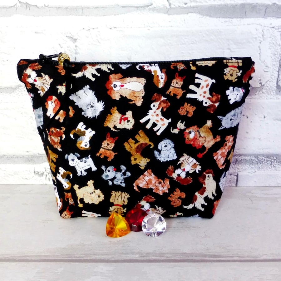 REDUCED: Dogs make up bag, zipped pouch, cosmetic bag,  medium size.