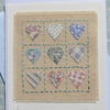 Mini hand-stitched card with applique hearts - entitled 'Lots of Love'