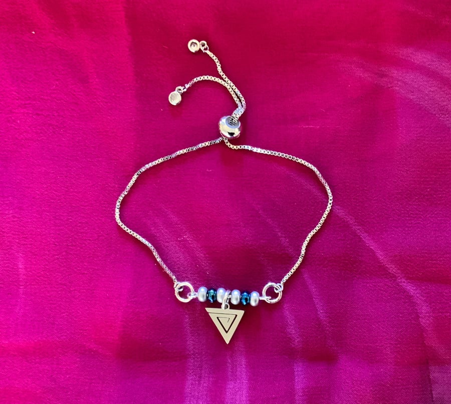 Slider Bracelet With Triangle Pendant Charm.