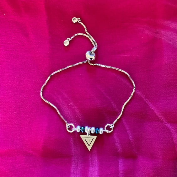 Slider Bracelet With Triangle Pendant Charm.