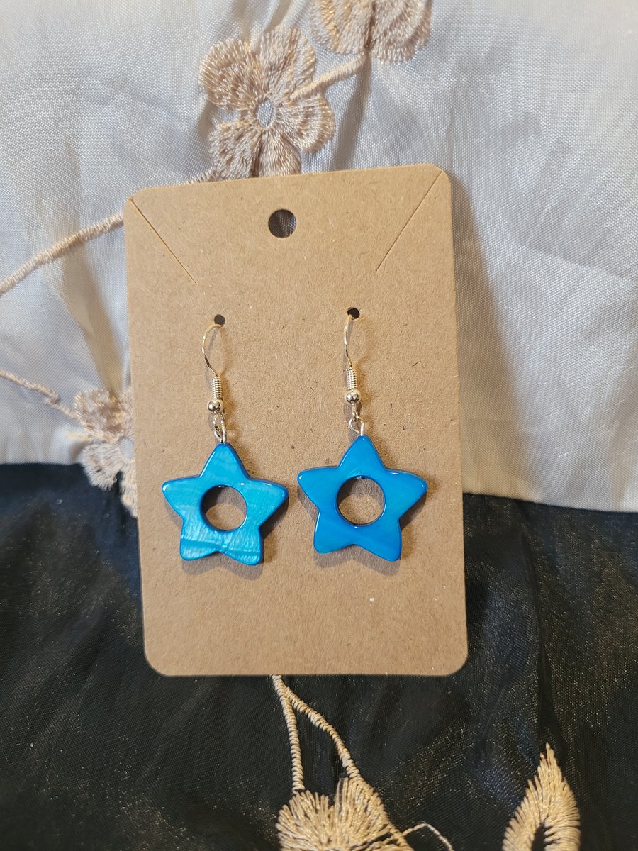 S925 Sterling Silver Earrings - Blue Stars