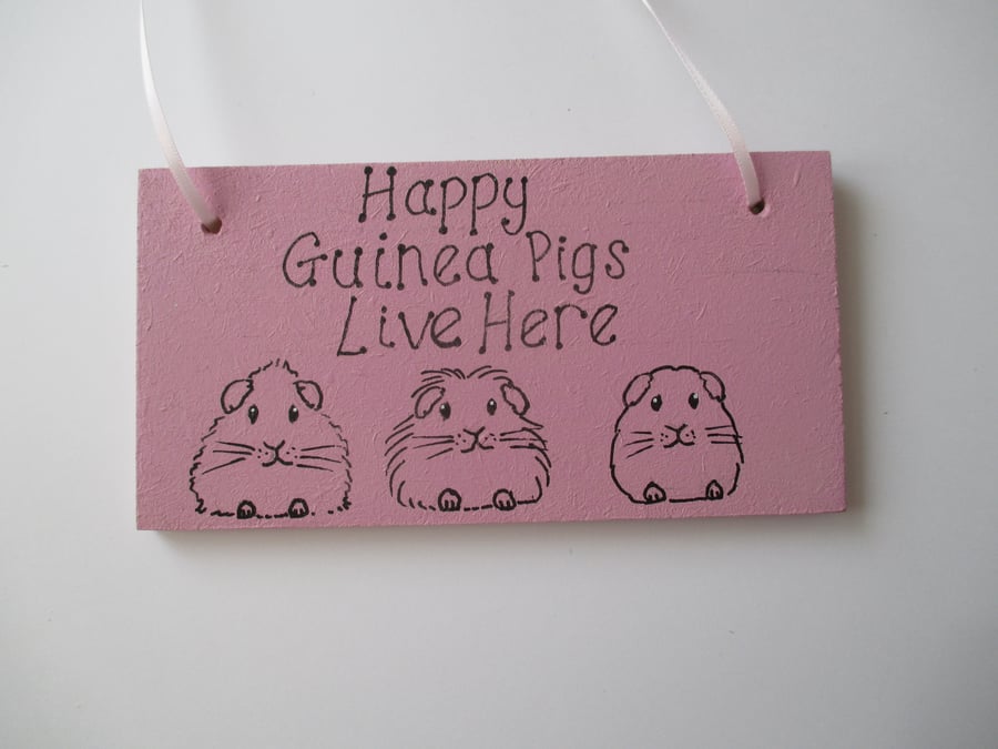 Guinea Pig Hand Painted Sign Wooden Picture Hanging Decoration Pink