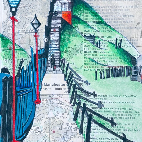 Lowry’s footbridge on a map of Manchester - Folksy