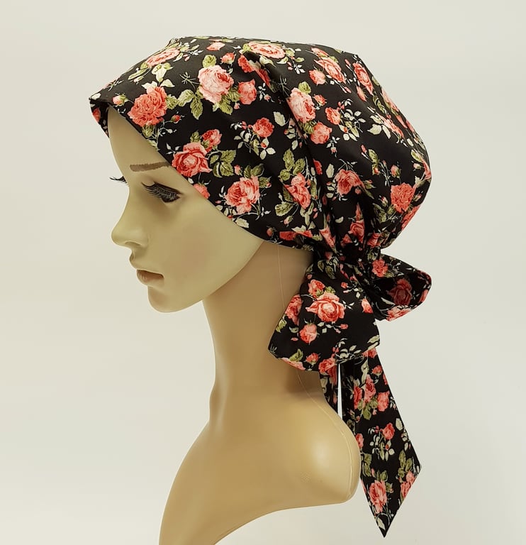 Cotton head scarf, elasticated bonnet with ties, tichel, head snood
